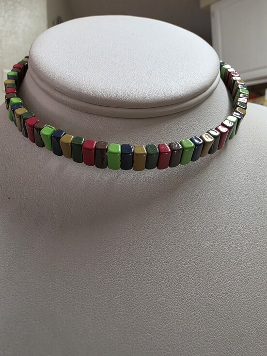 Roxanne Assoulin Jewelry - Roxanne Assoulin, RA Signed, Tile Bead, Geometric Block, Enamel Choker